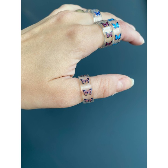 Y2k acrylic chunky butterfly emoji rings - Picture 5 of 12